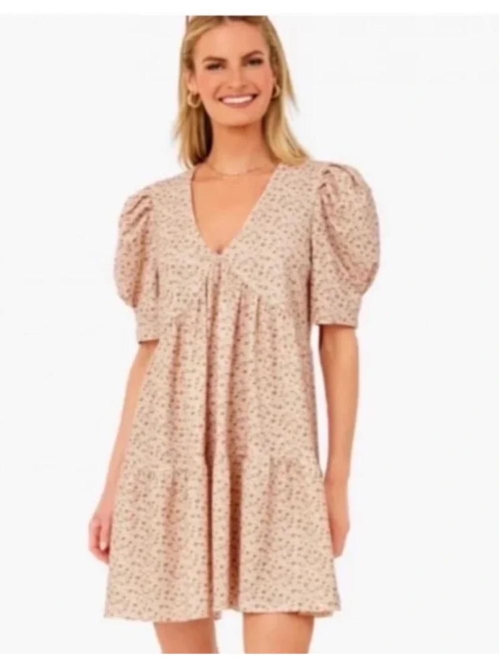Hyacinth House Tuckernuck Ditsy Floral Puff Sleeve Follie Tiered Mini Dress XXL